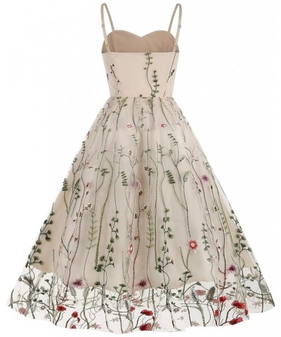 Women's Vintage Embroidery Floral Tulle Dress Sleeveless Formal Cocktail Swing Prom Party Evening Dress Beige4 $18.86 Dresses