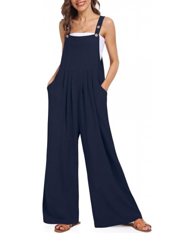 Womens Overalls Casual Wide Leg Jumpsuits Bib Summer Rompers Jumpers Sleeveless Straps With Pockets Outfits Navy $10.25 Overalls