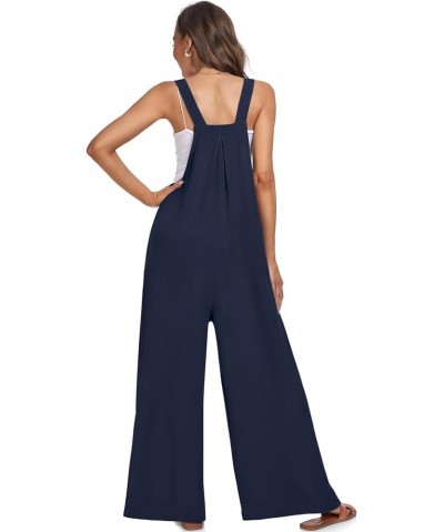 Womens Overalls Casual Wide Leg Jumpsuits Bib Summer Rompers Jumpers Sleeveless Straps With Pockets Outfits Navy $10.25 Overalls