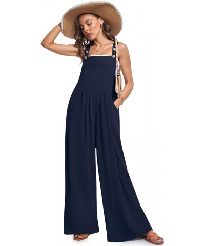 Womens Overalls Casual Wide Leg Jumpsuits Bib Summer Rompers Jumpers Sleeveless Straps With Pockets Outfits Navy $10.25 Overalls