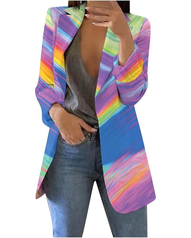 Women's 2023 Summer Fashion Temperament Lightweight Printed Contrast Color Long Sleeve Lapel Coat Blazer Jackets 13-multicolo...