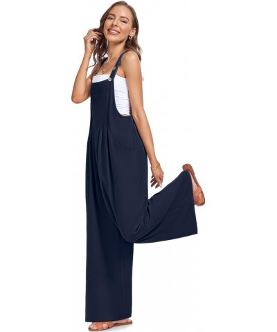 Womens Overalls Casual Wide Leg Jumpsuits Bib Summer Rompers Jumpers Sleeveless Straps With Pockets Outfits Navy $10.25 Overalls