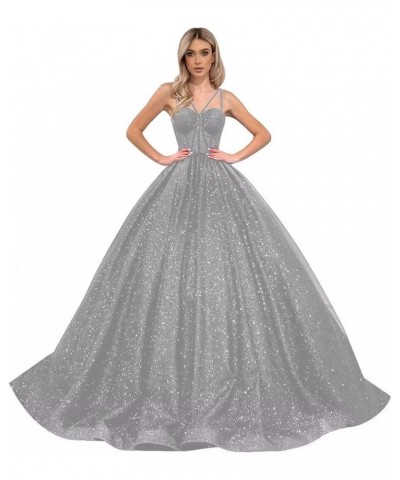 A-Line Glitter Prom Dresses Ball Gowns Princess Evening Gown Sparkly Quinceanera Dress Grey $42.77 Dresses