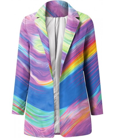 Women's 2023 Summer Fashion Temperament Lightweight Printed Contrast Color Long Sleeve Lapel Coat Blazer Jackets 13-multicolo...