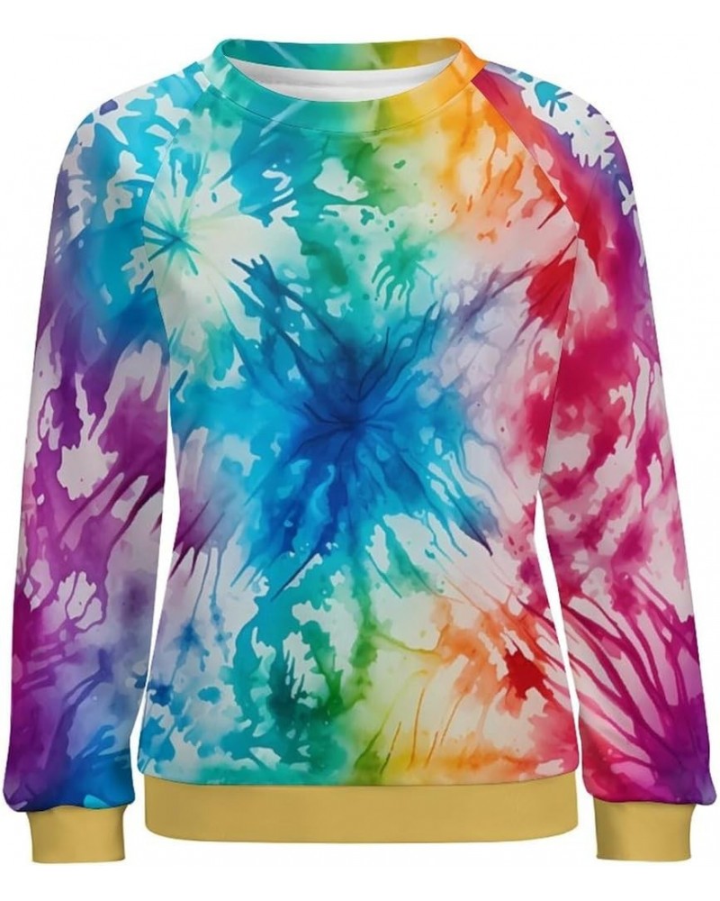 Womens Tie Dye Hoodie Colorful Spiral Pattern Long Sleeve Round Neck Pullover Tops Vintage Stripe Sweatshirt Tie-dye-04 $20.0...