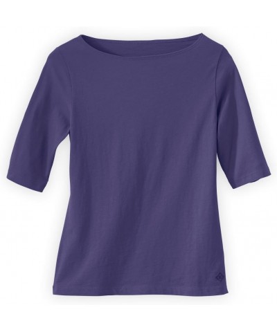 Women's Organic Pima Cotton Half Sleeve Boat Neck Top Violet Blue $23.41 T-Shirts