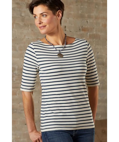 Women's Organic Pima Cotton Half Sleeve Boat Neck Top Violet Blue $23.41 T-Shirts