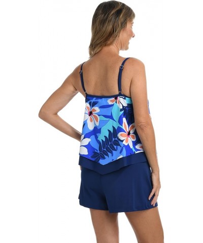 Women's V-Neck Flutter Tankini Swimsuit Top Navy//Aloha Orchid $29.00 Swimsuits