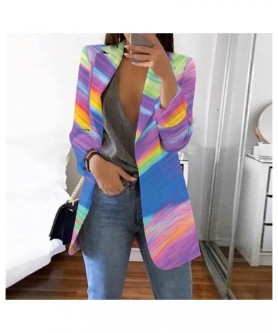 Women's 2023 Summer Fashion Temperament Lightweight Printed Contrast Color Long Sleeve Lapel Coat Blazer Jackets 13-multicolo...