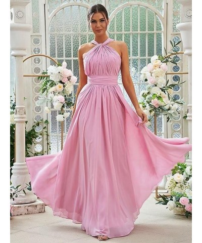 Long Halter Bridesmaid Dresses for Women 2024 A-line Maxi Formal Dresses Elegant with Pockets Coral $24.50 Dresses