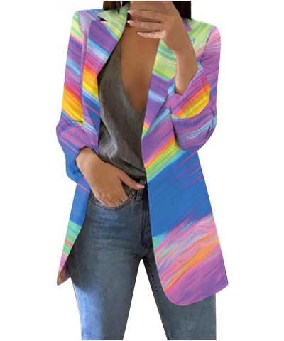 Women's 2023 Summer Fashion Temperament Lightweight Printed Contrast Color Long Sleeve Lapel Coat Blazer Jackets 13-multicolo...