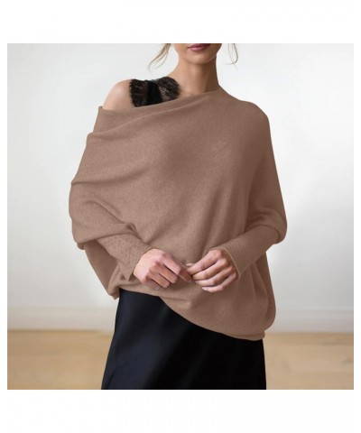 Women's Fall Sweaters 2023 Casual Long Batwing Sleeve Tunic Tops Loose Off Shoulder Baggy Pullovers Jumper Tops A Brown $13.4...