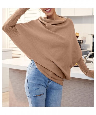 Women's Fall Sweaters 2023 Casual Long Batwing Sleeve Tunic Tops Loose Off Shoulder Baggy Pullovers Jumper Tops A Brown $13.4...