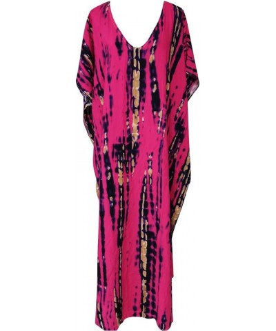 Women Kaftan Dress Multicolor Cover Up Floor Length Batwings Caftan Swimsuit One Size Modest Beach Kimono Coverup Hot Pink-bl...