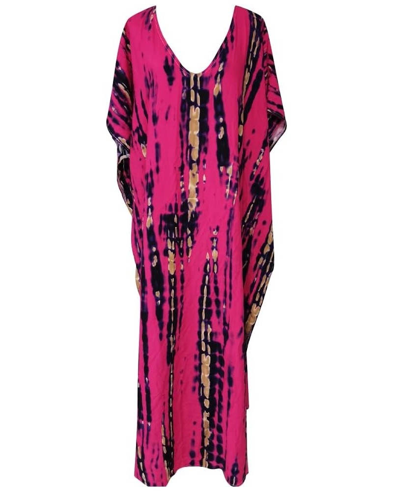 Women Kaftan Dress Multicolor Cover Up Floor Length Batwings Caftan Swimsuit One Size Modest Beach Kimono Coverup Hot Pink-bl...