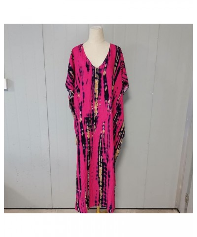 Women Kaftan Dress Multicolor Cover Up Floor Length Batwings Caftan Swimsuit One Size Modest Beach Kimono Coverup Hot Pink-bl...