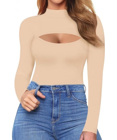 Cutout Tops for Women Fitted Mock Turtleneck Short Sleeve Long Sleeve T-Shirt Long Sleeve Nude $12.74 T-Shirts