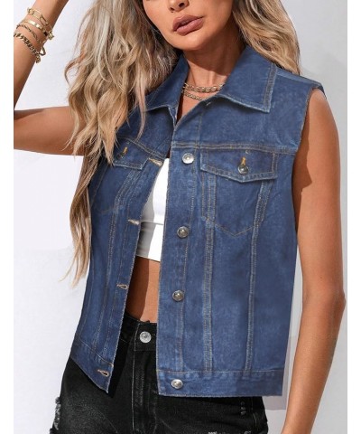 Women's Denim Vest Jean Vest Casual Sleeveless Jacket With Flap Pockets Navy Blue $23.39 Jackets