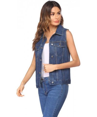 Women's Denim Vest Jean Vest Casual Sleeveless Jacket With Flap Pockets Navy Blue $23.39 Jackets