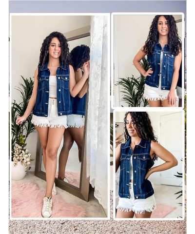 Women's Denim Vest Jean Vest Casual Sleeveless Jacket With Flap Pockets Navy Blue $23.39 Jackets