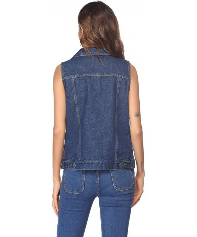 Women's Denim Vest Jean Vest Casual Sleeveless Jacket With Flap Pockets Navy Blue $23.39 Jackets