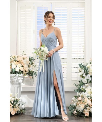 Women's Spaghetti Straps Bridesmaid Dresses Long with Pockets Pleated Formal Evening Dress with Slit YZTS075 Red $36.00 Dresses