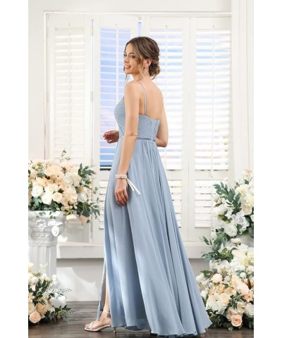 Women's Spaghetti Straps Bridesmaid Dresses Long with Pockets Pleated Formal Evening Dress with Slit YZTS075 Red $36.00 Dresses