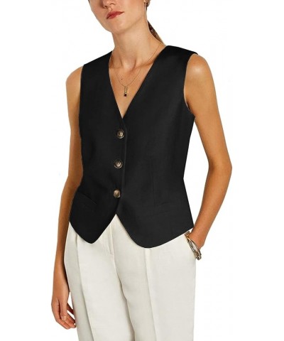 Women's Regular Fitted Vest Business Dress Suits Button Down Waistcoat Black $15.30 Vests