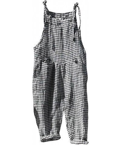 Women Oversized Summer Casual Stripes Cargo Jumpsuit Wide Leg Bib Overall Pants Plaid Dungarees Black Plaid $12.14 Overalls