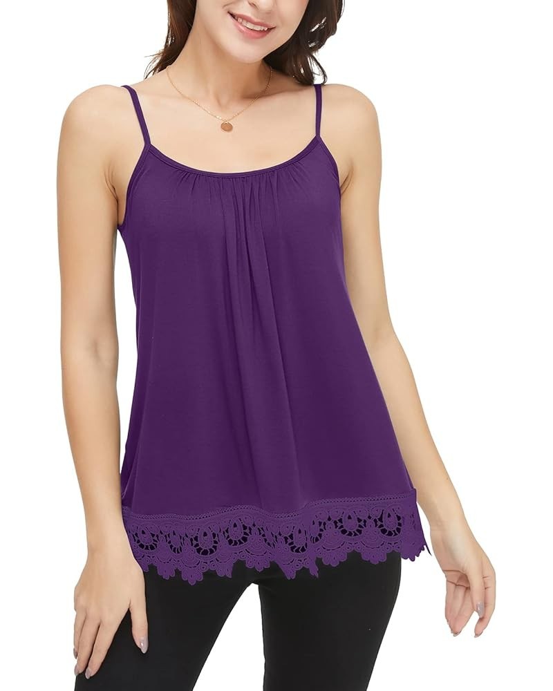 Women's Cami with Built in Bra Cup Casual Flowy Swing Pleated Tank Top with Adjustable Strap (S-4XL) A dark Purple-adjustable...