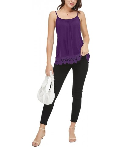 Women's Cami with Built in Bra Cup Casual Flowy Swing Pleated Tank Top with Adjustable Strap (S-4XL) A dark Purple-adjustable...