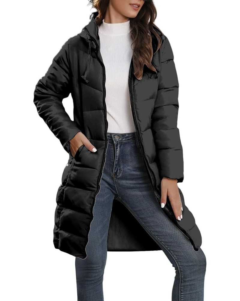 Winter Hooded Women's Down Cotton Coat Women's Mid Length Overcoat Slim Fit Long Sleeve Windbreaker Women Black $26.12 Jackets