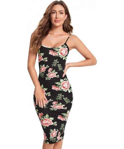 Women's Floral Print Split Bodycon Dress Cami Midi Dress Red Green Black $10.00 Dresses