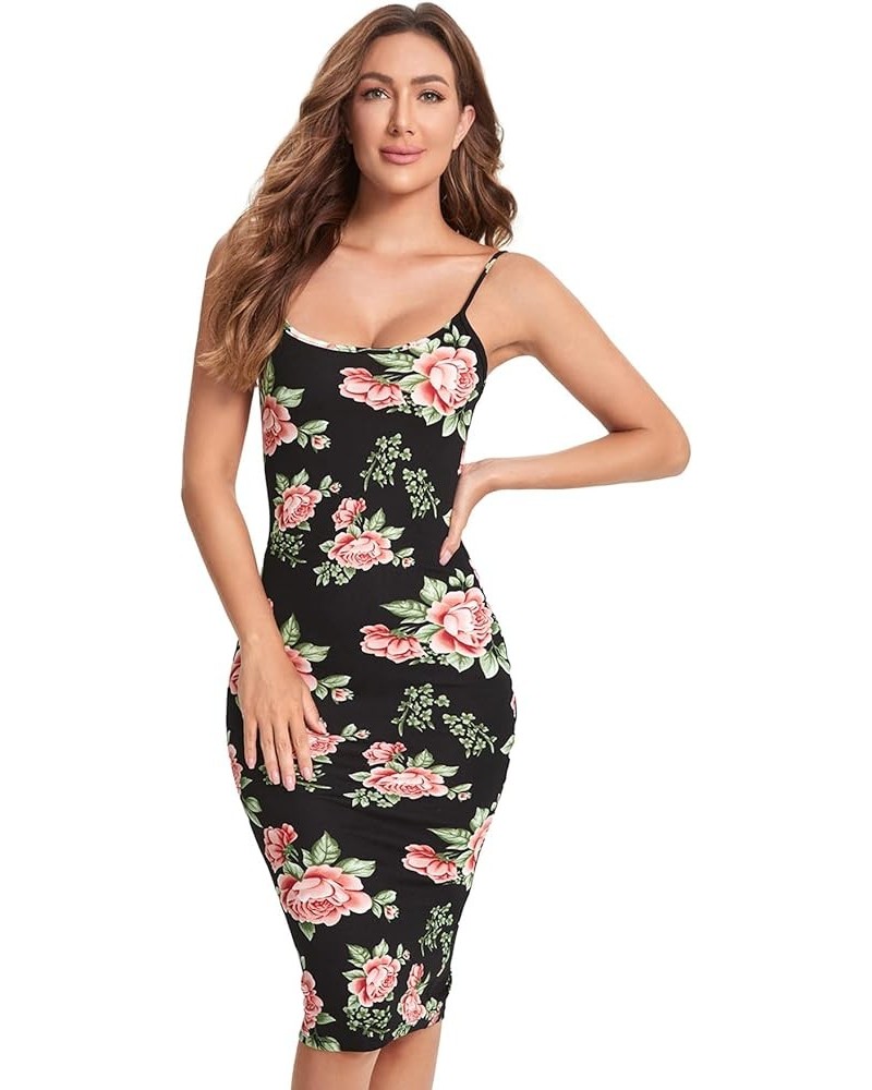 Women's Floral Print Split Bodycon Dress Cami Midi Dress Red Green Black $10.00 Dresses