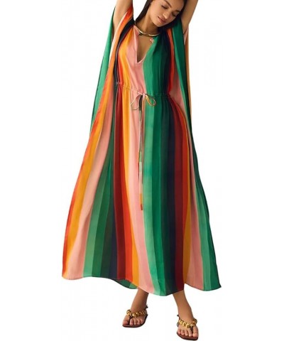 Women Beachwear Turkish Kaftans Long Swimsuit Cover up Caftan Beach Dress Colorful Stripes $20.05 Swimsuits