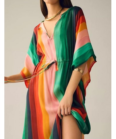 Women Beachwear Turkish Kaftans Long Swimsuit Cover up Caftan Beach Dress Colorful Stripes $20.05 Swimsuits