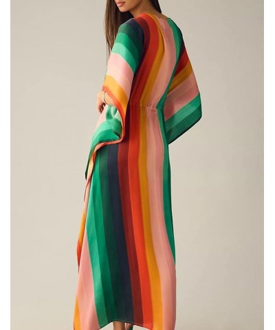 Women Beachwear Turkish Kaftans Long Swimsuit Cover up Caftan Beach Dress Colorful Stripes $20.05 Swimsuits