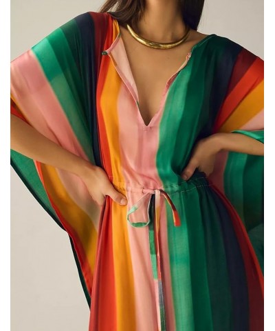 Women Beachwear Turkish Kaftans Long Swimsuit Cover up Caftan Beach Dress Colorful Stripes $20.05 Swimsuits