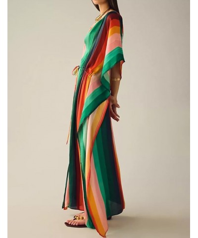 Women Beachwear Turkish Kaftans Long Swimsuit Cover up Caftan Beach Dress Colorful Stripes $20.05 Swimsuits