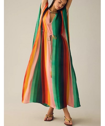 Women Beachwear Turkish Kaftans Long Swimsuit Cover up Caftan Beach Dress Colorful Stripes $20.05 Swimsuits