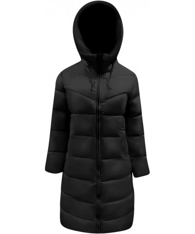 Winter Hooded Women's Down Cotton Coat Women's Mid Length Overcoat Slim Fit Long Sleeve Windbreaker Women Black $26.12 Jackets