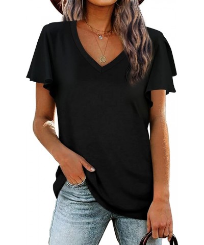 Women Summer Tops V-Neck T-Shirts Womens Tops Dressy Casual Puff Long-Sleeve Tops Tunic Tops Blouse Black $14.53 T-Shirts