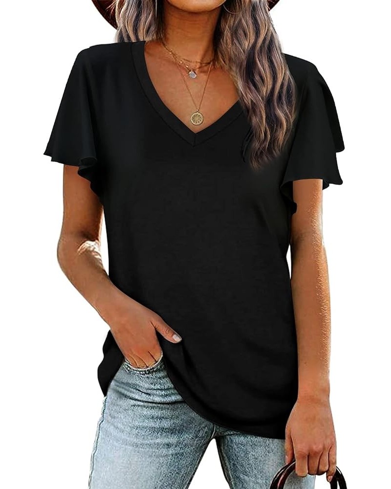 Women Summer Tops V-Neck T-Shirts Womens Tops Dressy Casual Puff Long-Sleeve Tops Tunic Tops Blouse Black $14.53 T-Shirts