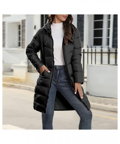 Winter Hooded Women's Down Cotton Coat Women's Mid Length Overcoat Slim Fit Long Sleeve Windbreaker Women Black $26.12 Jackets