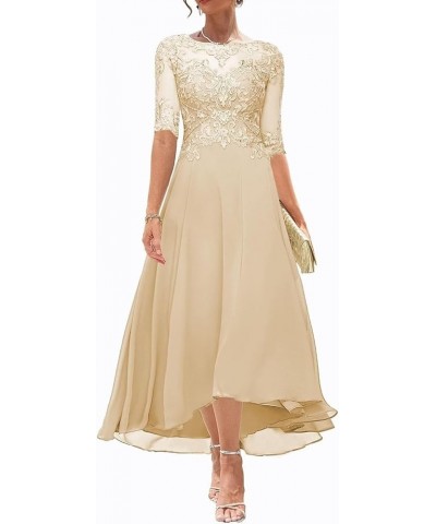 Lace Appliques Mother of The Bride Dresses 3/4 Sleeves A Line Tea Length Chiffon Formal Wedding Party Prom Gowns for Women Ch...