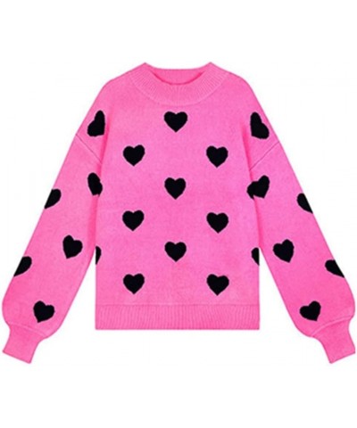 Women Sweaters Heart Front Crew Neck Long Sleeve Knitted Pullover Sweater Casual Knitted Sweaters Pullover Rosy Red-8 $12.25 ...