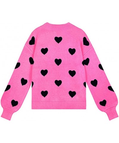 Women Sweaters Heart Front Crew Neck Long Sleeve Knitted Pullover Sweater Casual Knitted Sweaters Pullover Rosy Red-8 $12.25 ...