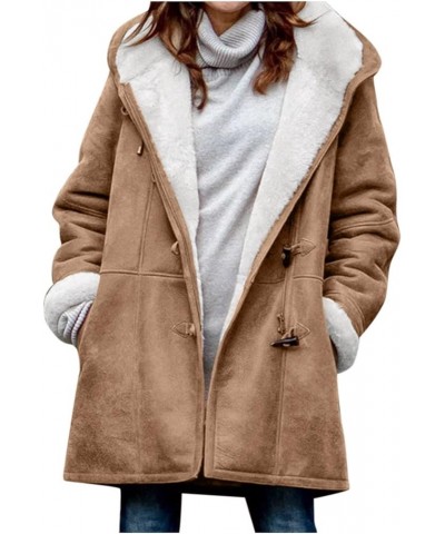 Winter Coats for Women Warm Sherpa Fleece Lined Distressed Jackets Hooded Button Parka Faux Suede Pea Coat Outerwear Womens J...