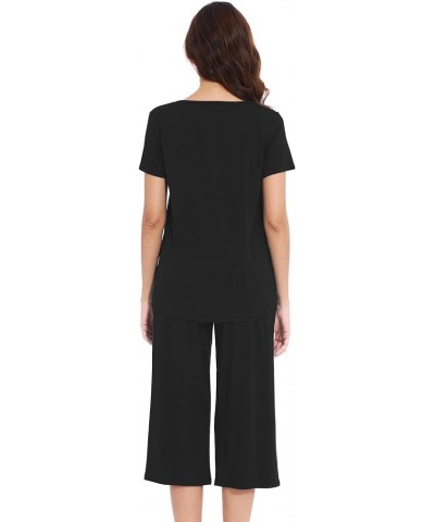 Soft Viscose Pajamas for Women Short Sleeve Pajama Sets with Capri Pants Pjs Comfy Loungewear S-XXL C-black $18.54 Sleep & Lo...