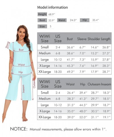 Soft Viscose Pajamas for Women Short Sleeve Pajama Sets with Capri Pants Pjs Comfy Loungewear S-XXL C-black $18.54 Sleep & Lo...